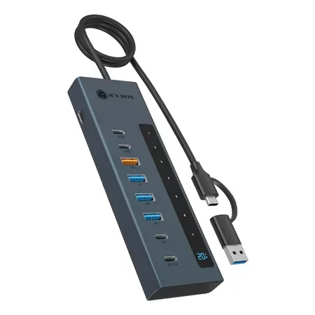 ICY BOX IB-HUB1743-CPD USB 3.2 Gen 2 (3.1 Gen 2) Type-A + Type-C 10000 Mbit/s Blå
