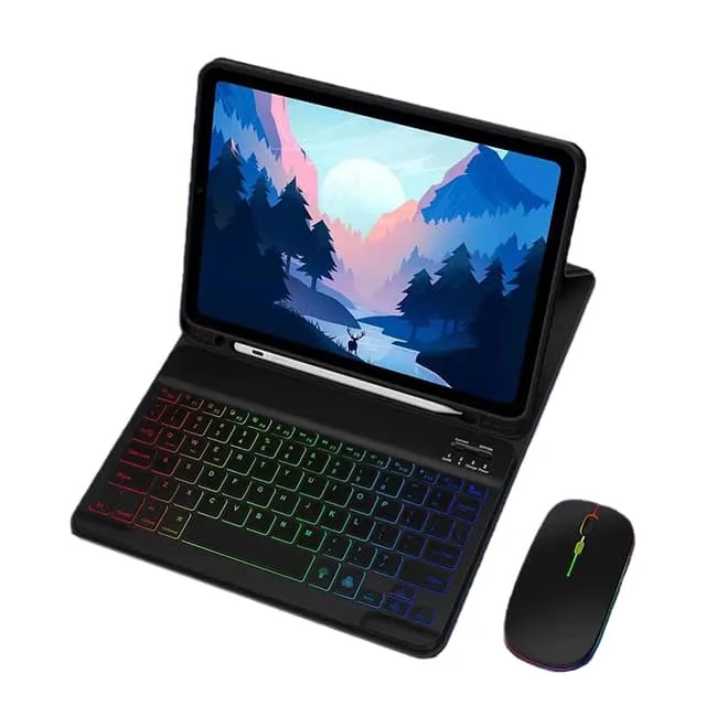 BLÅTT tangentbordsfodral med RGB-tangentbord och mus för iPad 12.9 Sva