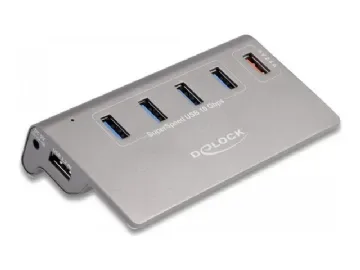 Delock - Hubb - 10 Gbps, + 1 Fast Charging Port incl. Power Supply - 4 x USB 3.2 Gen 2 - skrivbordsmodell