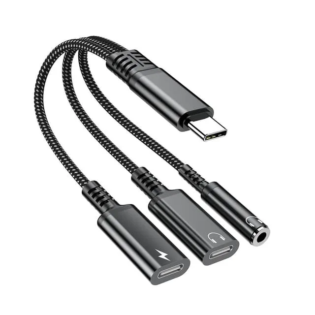Aux Adapter 60W USB-C till 3,5 mm + USB-C hörlurar + USB-C PD Laddning