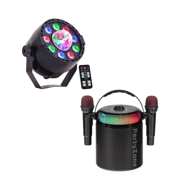 PartyZone Karaoke Set med 2 Mikrofoner & LED PAR-ASTRO