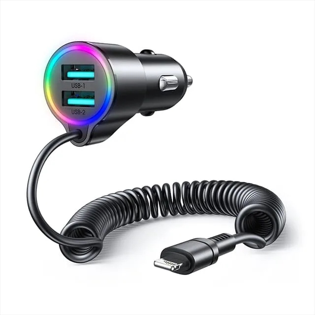 Joyroom 3in1 Billaddare 2x USB Till Lightning Kabel 1.5m 17W