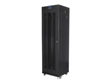 Lanberg V2 - Rack skåp - platt paket, med nät dörr, 600x600 - fristående - RAL 9004, svart - 42U - 19"