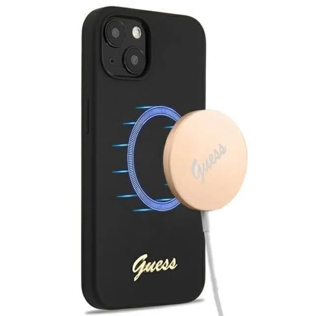 Guess iPhone 13 Skal Magsafe Silicone Script Guld Logo