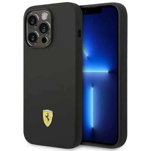 Ferrari iPhone 14 Pro Skal Silicone Metal Logo