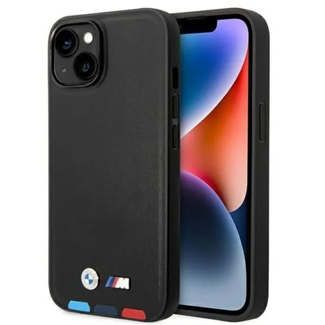 BMW iPhone 14 Skal Magsafe Läder Stamp Tricolor