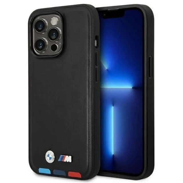 BMW iPhone 14 Pro Skal Magsafe Läder Stamp Tricolor