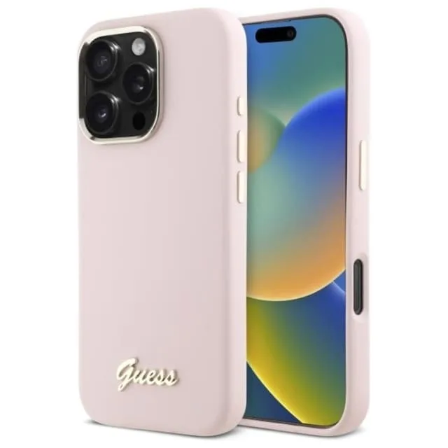 Guess Mobilskal till iPhone 16 Pro Silikon Script Metal Logo