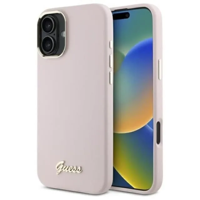 Guess Mobilskal till iPhone 16 Plus Silikon Script Metal Logo