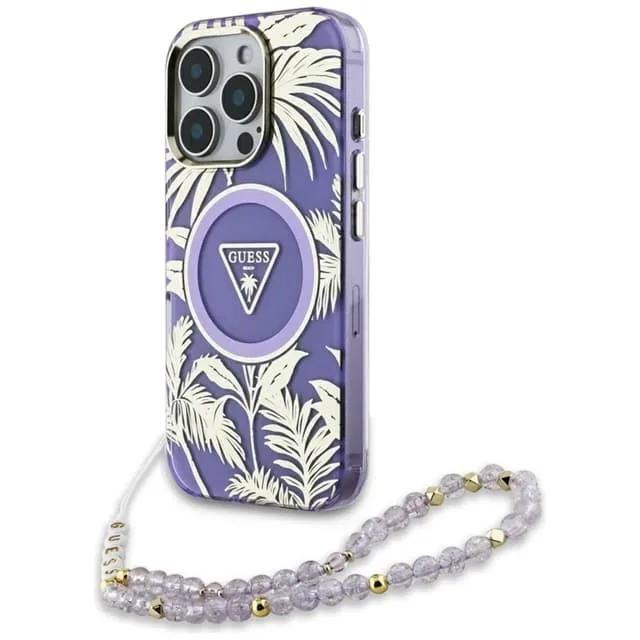 Guess Mobilskal till iPhone 16 Magsafe Palm Trees Med Pearl Strap