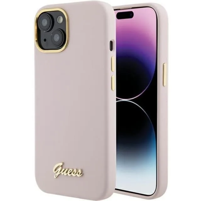Guess Mobilskal till iPhone 15 Silikon Script Metal Logo