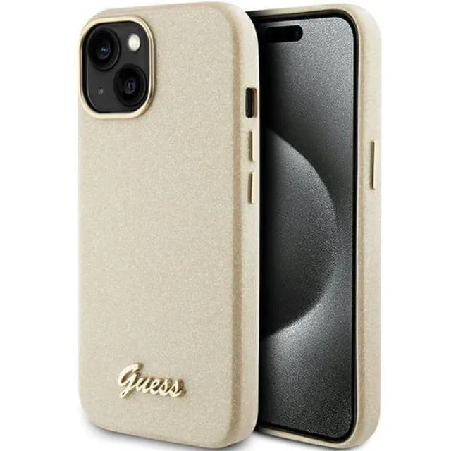 Guess Mobilskal till iPhone 15 Glitter Glossy Script