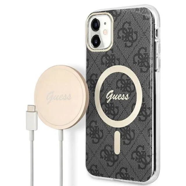 Guess laddningsfodral + trådlös laddare GUBPN61H4EACSW Apple iPhone 11 brun/brun hårt fodral 4G Print MagSafe