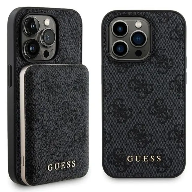 Guess Mobilskal till iPhone 15 Pro Max Med Powerbank 5000mAh Magsafe Metal Logo