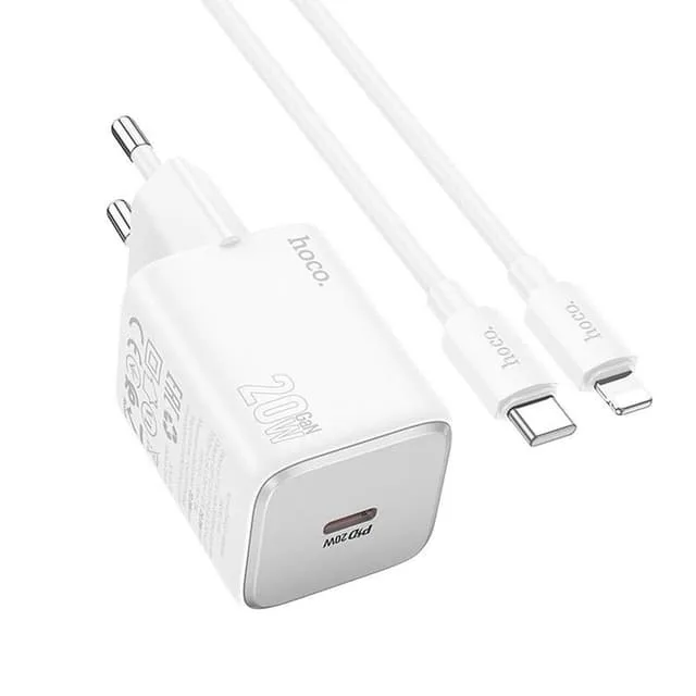 Hoco Väggladdare 20W Type C + Kable USB-C till Lightning Kabel 1m