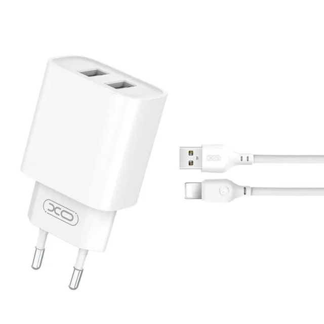 Xo Väggladdare 2x USB med Lightning Kabel CE02C 2.1A