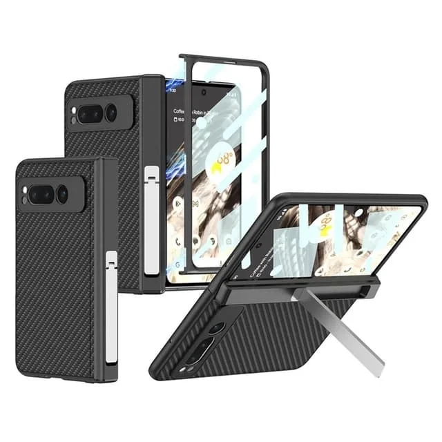 GKK Mobilskal till Google Pixel Fold Kickstand PU-Läder Carbon