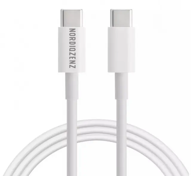 NORDIQZENZ 60W USB-kabel typ C till USB-C, 30 cm, Vit