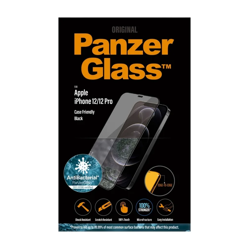 PanzerGlass iPhone 12/12 Pro Case Friendly antibakteriell skärmskydd, svart