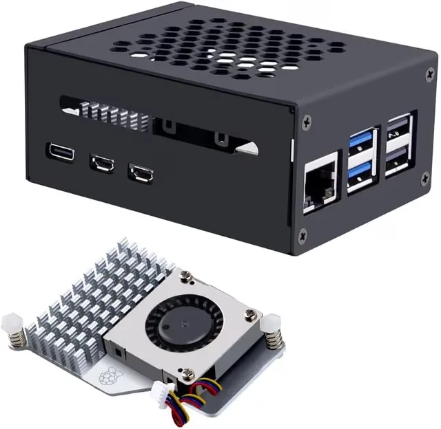 NÖRDIC Raspberry Pi 5-chassi med Pi5-officiell aktiv kylare, stöd för PCIe M.2 NVMe SSD