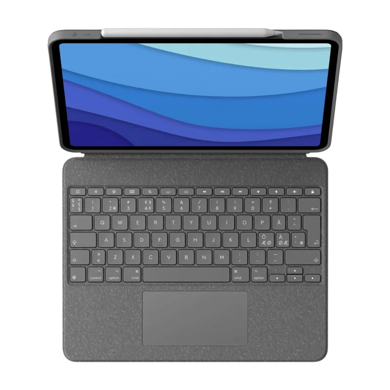 Logitech Combo Touch iPad Pro 12,9-tum (5:e, 6:e generationen–2021, 2022) Tangentbordsfodral – avtagbart bakgrundsbelyst med stöd, Click-Anywhere-styrplatta, Smart Connector, Pan Nordic QWERTY, Grijs