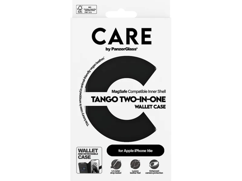 PanzerGlass CARE iPhone 16e Tango 2-i-1 Plånboksfodral (svart)