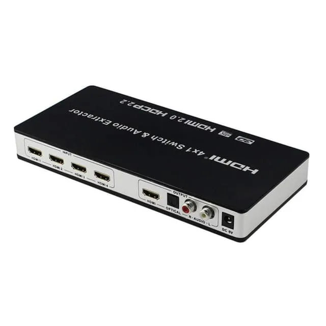 4x1 HDMI Switch och ljuddelare UHD 4K 3D HDMI 2.0 ARC Toslink+RCA
