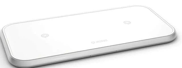 Zens Dual Alu. Laddare QI Trådlös 220V-sladd 2x10W Vit