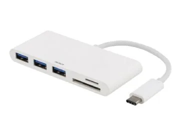DELTACO USB 3.1 Gen 1 hubb, USB-C, 3USB A, SD/microSD-läsare, vit