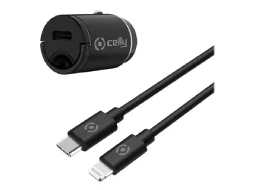 Celly Billaddare 20W + Lighting-kabel Svart