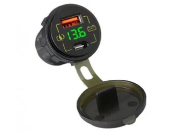 Blås bil laddare USB+USB-C M18A voltmeter