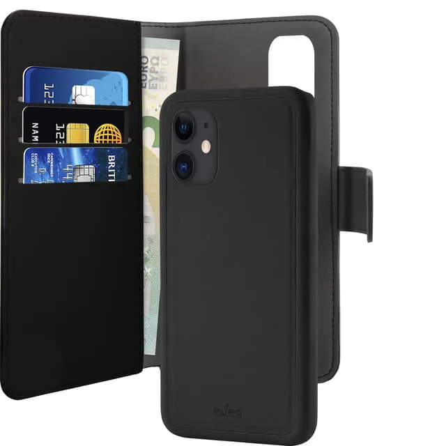 Puro 2-i-1 plånboksfodral för iPhone 12 Mini (svart)