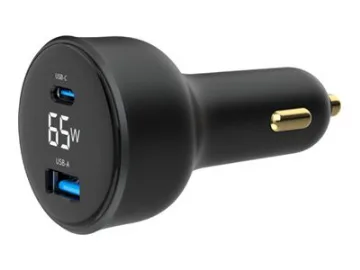 Gembird - Strömadapter för bil - LCD-skärm - 65 Watt - 7 A - PD, QC 3.0 - 2 utdatakontakter (USB, USB-C) - svart