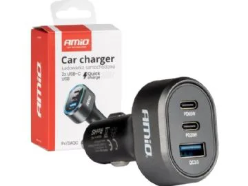 AMiO snabb billaddare 85w qc3.0 pd65w pd20w 2x usb-c 1x usb-a amio-04177
