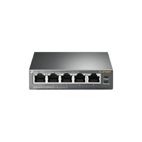 TP-Link Skrivbordsswitch, 4-portar, PoE, 100 Mbps, 58W, svart