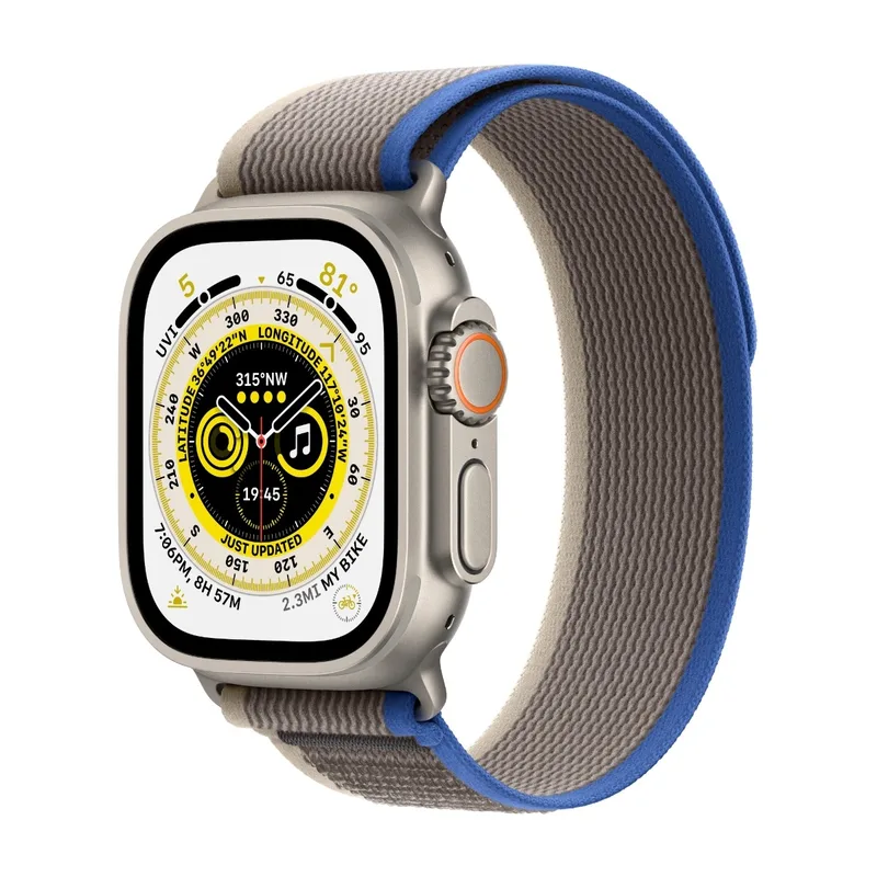 Apple Watch Ultra GPS + Cellular, 49 mm Titanboett med blått/grått Terrängloop