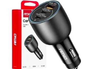 Billaddare 2x usb-c + usb-a 12v 24v 100w amio-04371
