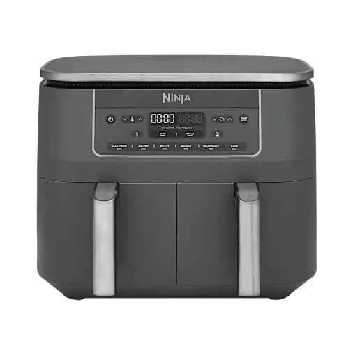 Ninja digital airfryer dual zone, 7,6 l, 6-i-1, använder ingen olja, Luftfritera, Maximal krispighet, Ugnssteka, Baka, Värma Upp, Torka, non-Stick, korgar som tål maskindisk, Metallgrå DZ300EU