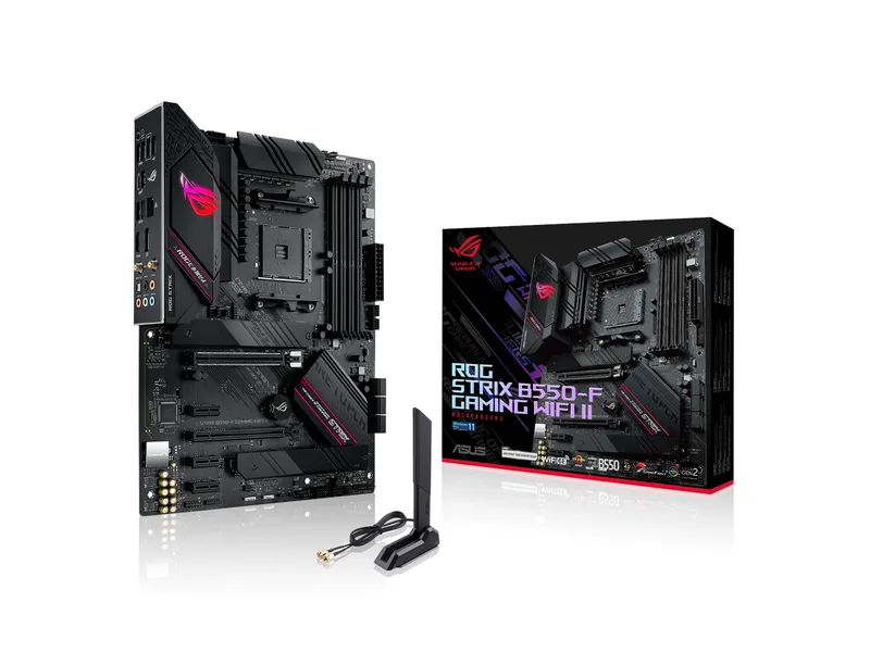 ASUS ROG Strix B550-F Gaming WiFi II moderkort ATX, AMD B550, Socket AM4, DDR4, PCI 4.0, Intel 2.5Gb, WiFi 6E (802.11ax), 2xM.2, 6xSATA 6GB/s, 2xUSB 3.2 Gen 2, Aura Sync RGB, Svart