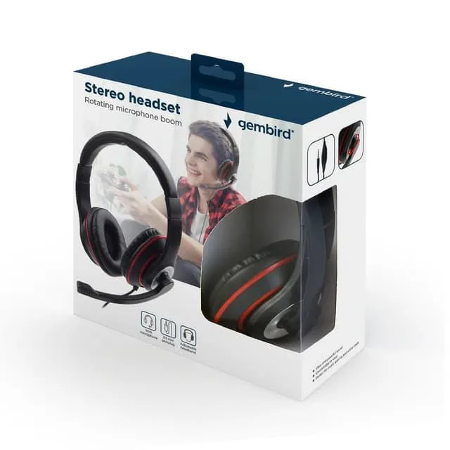 INF Gembird Stereo-headset MHS-03-BKRD Inbyggd mikrofon