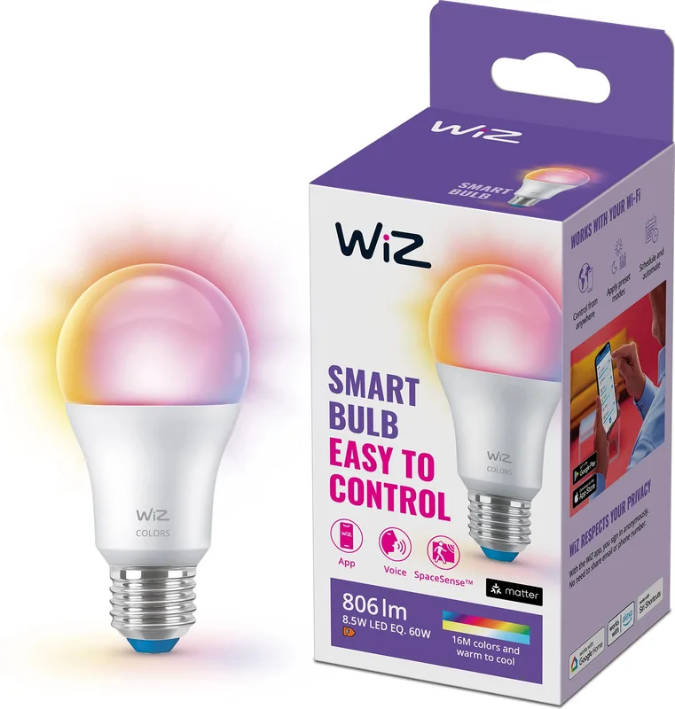 WiZ 60W E27 Standardform Tunable White & Color Einzelpack Testsieger StiWa 01/24