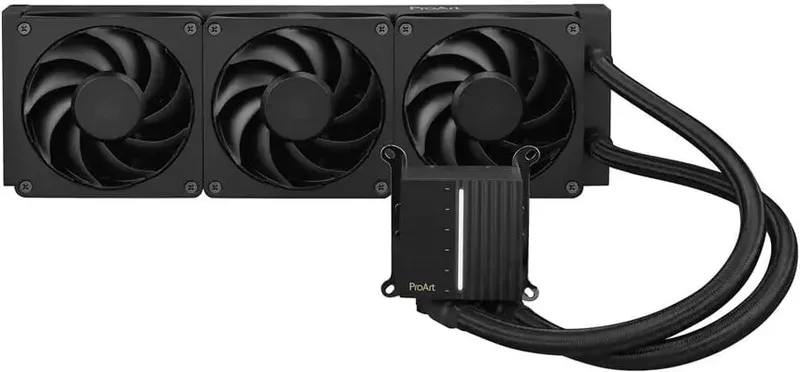 ASUS ProArt LC 360 allt-i-ett vätskekylare med mycket god prestanda trefaspump, tre Alphacool Apex Stealth Metal Power-fläktar med låg ljudnivå, svart