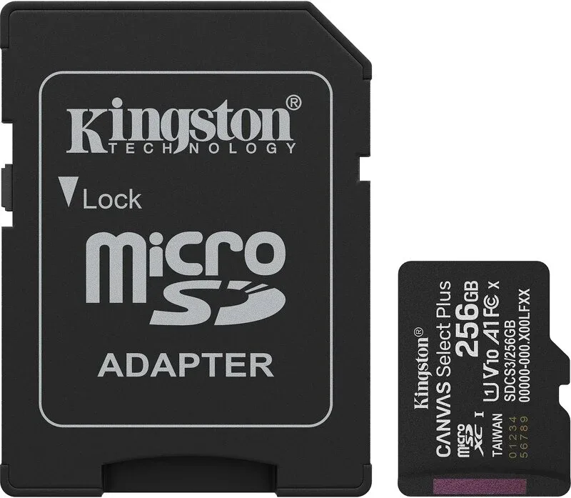 Kingston Technology 256 GB microSDXC Canvas Select Plus Gen3 150 MB/s A1-kort + adapter