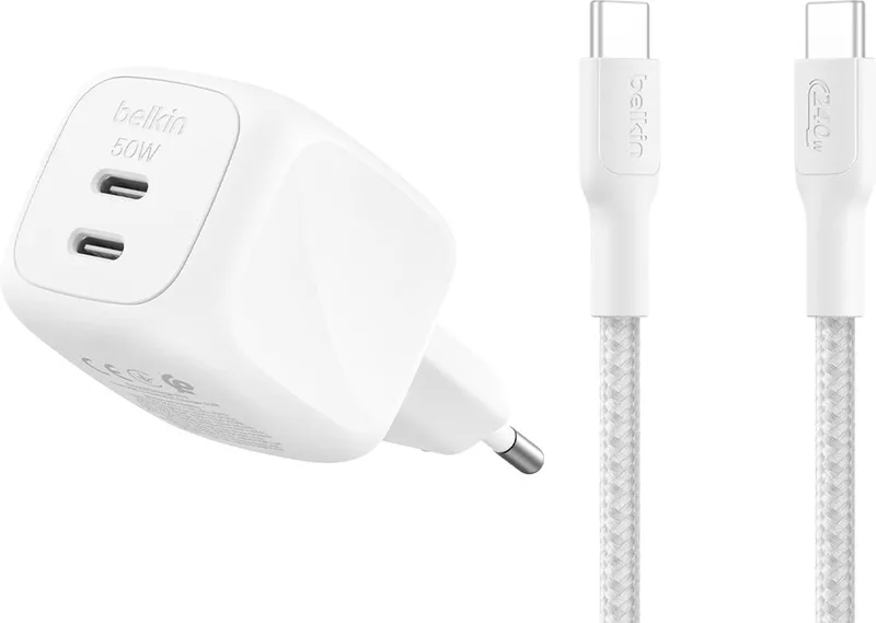 Belkin 50W Dual USB-C + Belkin BoostCharge USB-C till USB-C (2m)