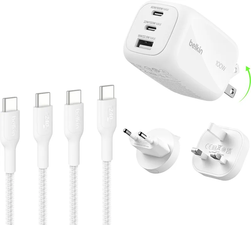 Belkin BoostCharge Pro 100W + 2x Belkin BoostCharge USB-C till USB-C (2m)