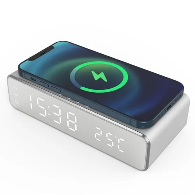 INF Digital LED väckarklocka med trådlös laddare/termometer