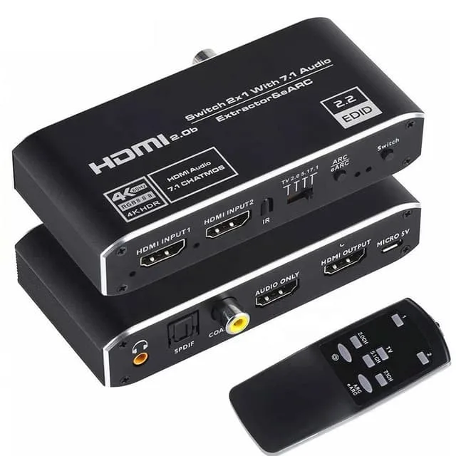 NÖRDIC HDMI switch 2 till 1 8K60Hz 4K120Hz 48Gbps HDR HDCP2.3 Surround 7.1 CEC