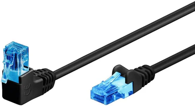 Goobay Patchkabel CAT 6A, 1x 90° vinklad, U/UTP, vit kopparklädd aluminiumtråd (CCA), snäpplås på toppen, 0.25 m
