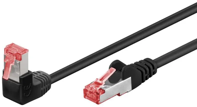 Patchkabel CAT 6, 1x 90° vinklad, S/FTP (PiMF), svart, 10 m