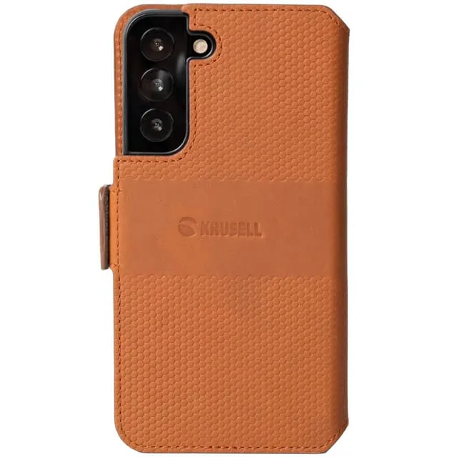 Krusell Leather Phone Wallet Galaxy S22 Cognac